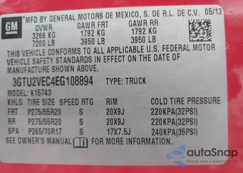 2014 GMC Sierra 1500 Slt from USA, damaged, VIN 3GTU2VEC4EG108894